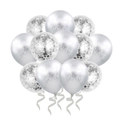 Lot de ballons Happy Birthday 12 pouces argentés métallisés et confettis avec rubans - Argent Métallique