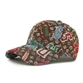 Brown jacquard baseball cap with colorful letter embroidery and crown logo - Adjustable / Coffee