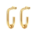 Chic gold-plated stainless steel hoop earrings with a textured twist knot design - Oval Solder Pin Gold Style (MS-039)