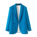 Vue détaillée du blazer décontracté bleu roi pour femme avec col châle et poches - Bleu royal