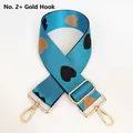 Detail of teal jacquard woven strap with heart pattern and golden adjustable metal buckle - No. 2 + Gold Hook (Sky Blue with Black/Brown Heart)