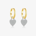 S925 sterling zilveren oorringen in gouden afwerking met sprankelende hart hanger - 925 zilver / Harthanger