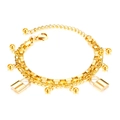 Elegant gold double-layer stainless steel bracelet featuring solid lock charms and round beads - [1059] Lock Style - Gold