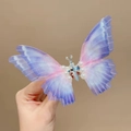 Elegant purple and pink butterfly hair clip with gradient fabric wings and white pearls - Gauze Butterfly Style (F0009) / Purple