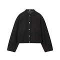 Women black cropped tweed bomber jacket with gold buttons and elastic hem - XS / Black