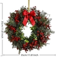 Detail showing Christmas wreath with red berries, leaves, and 35cm diameter dimensions - 35cm-Red Bow Style