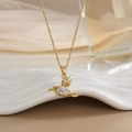 Golden hummingbird pendant necklace with sparkling cubic zirconia on white display stand - FN0103 Pear-shaped Clear Zircon Hummingbird