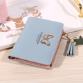 Short bifold tassel wallet for women in sky blue and pink with butterfly charm - Blue