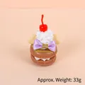 Pink heart macaron waffle keychain with cherry and Love detail, size 3.5x5.0cm - Gold Bead Chain / 037 Brown Macaron Purple Bow