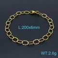 Golden oval link chain bracelet with textured finish and lobster clasp, 200x6mm size - Gold Textured Bracelet (KB147224-Z) / 200mm x 6mm / Gold