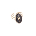 Retro golden adjustable ring with black oval stone and north star motif - Polaris Black Disc Style (11#)
