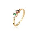 Detailed macro view of gold-plated open ring with multi-color zircon flower cluster - Multi-color Gemstone Style