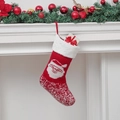 Chaussette de Noël tricotée rouge avec motif Père Noël et bordure en fausse fourrure - Chaussette de Père Noël