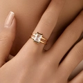 Luxurious gold zircon ring with emerald-cut gemstone and double-layer parallel band - KR0090/Double Layer Rectangle Ring