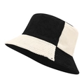 Dettaglio del cappello a secchiello in velluto a coste bianco e nero con patchwork - Taglia unica / Nero & Beige