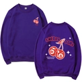 Purple crewneck sweatshirt featuring cherry prints and Cherry Bomb back graphic - Purple