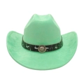 Mint green western cowboy hat featuring a silver lion head emblem and black band - One Size / Mint Green (Lion Head)