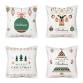Set of four Christmas pillow covers with reindeer and snowflake prints in a 2x2 grid view - 18x18 Inch / Christmas Set 08 / Set of 4 (Covers Only)