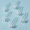 Elegant silver bridal hair pins set with white pearls for wedding hairstyling - Elegant High-end Floral Artificial Pearl Style (HS-J6478) / 6Pcs/Set / Silver