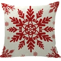 Linen Christmas pillowcase featuring red snowflake pattern on cream background - A12