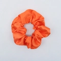 Glossy bright orange satin scrunchie with silk-like finish and soft pleated texture - Orange