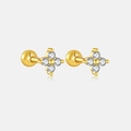 Elegant S925 sterling silver clover stud earrings with sparkling cubic zirconia stones - 925 Silver / Gold (White Stone)