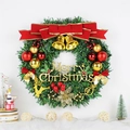 Traditional 40cm green Christmas wreath with red gold balls and Merry Christmas sign - 30cm-Without Light