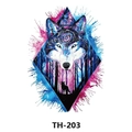Artistic watercolor wolf and forest temporary tattoo sticker in blue and pink, model TH-203 - Th-203 / 210*148mm