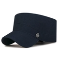 Men's flat top military cap in navy blue cotton twill with metal diamond emblem - Adjustable / Navy Blue