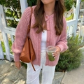 Cardigan in maglia rosa a maniche lunghe con bottoni e girocollo per donna moda - S / Rosa