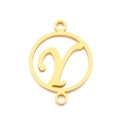 Golden double-ring hollow letter Y pendant made of durable stainless steel metal - Letter Y(KLJ5138-Z)