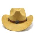 Detail of western fedora hat featuring brown leather band and turquoise metal studs - M(56-59CM) / Yellow
