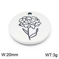 Stainless steel round 20mm pendant with engraved carnation flower pattern, weight 3g - Carnation-Silver (KLJ8041-Z)