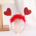 Sparkly red sequin double heart headband with soft feathers for Valentine's Day party - Red Glitter Heart + Feather