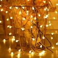 Warm white LED globe string lights wrapped around a decorative metal basket - Globe-Warm White