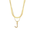 Double-layer gold snake chain necklace with pearl letter J pendant in minimalist style - Letter J