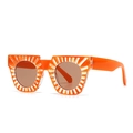Square orange sunglasses with white sunray stripe patterns and brown tinted lenses - Orange Frame Tea Lens