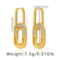 Double-layered gold earrings with baguette cubic zirconia, size 3.6cm by 1.2cm - Gold Baguette Zirconia U-Link Style (KE0820)