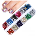 12-color nail art metal foil flakes in a long box for DIY manicure decorations - 12 Grids Foil Set 04 (Multicolor Mix 01)