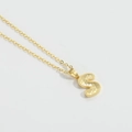 Minimalist gold S-letter necklace with honeycomb engraved texture and thin cable chain - S