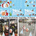 Detailed view of 6-sheet Christmas window stickers showing sizes and festive home decor scenes - 6 Sheets/Set Santa & Tree 20*30cm