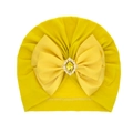 Bright yellow baby turban hat with a large bow and rhinestone gemstone decoration - Yellow
