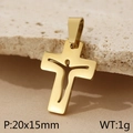 Pendaglio a croce in acciaio dorato con design Gesù traforato, 20x15mm, peso 1g - Silhouette di Gesù Svuotata Oro (KP100646-Z)