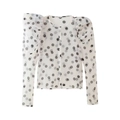 Elegantes weißes Polka-Dot-Organza-Hemd mit Puffärmeln und durchgehender Knopfleiste - S / Weiß