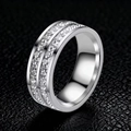 Silver stainless steel wide ring featuring double rows of square zircon stone inlay - US 5 / Double Row Square Zirconia / Silver