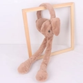 Brown plush winter earmuffs with cute moving rabbit ears hanging on wooden frame - One Size / Rabbit-Khaki