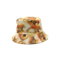 Chapeau bob élégant avec des motifs de tourbillons orange chaud et des coutures de bord - Vortex d'art fractal orange brun (01)