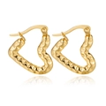 Detail of golden heart-shaped earrings with irregular hammered texture on white background - Hammered Heart Style (C007)