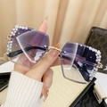 Occhiali da sole quadrati senza montatura con lenti sfumate viola e strass colorati - Montatura Oro Lente Blu Sfumata
