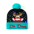 Gorro de Navidad LED en negro y cian con dibujo de reno y texto Oh Deer - Negro Teal-Reno Oh Deer